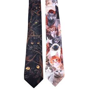 2 Pack Three Rookers Black Cat Collage & Black Cat tie Men Polyester Fun Novelty